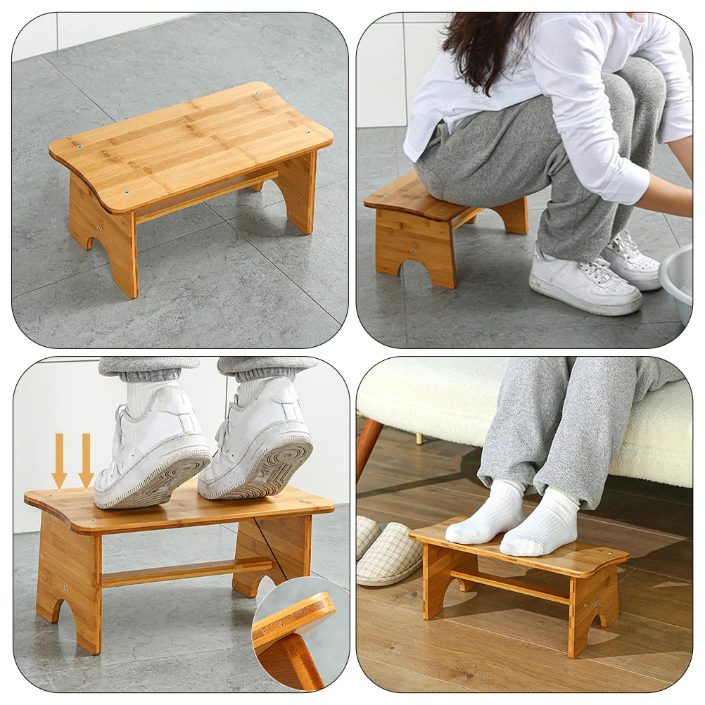 

Wooden Stool Small Step Footstool For Bathroom Toilet Anti-Slip Load-Bearing Portable Living Room Bedroom Office Use Poop Stool