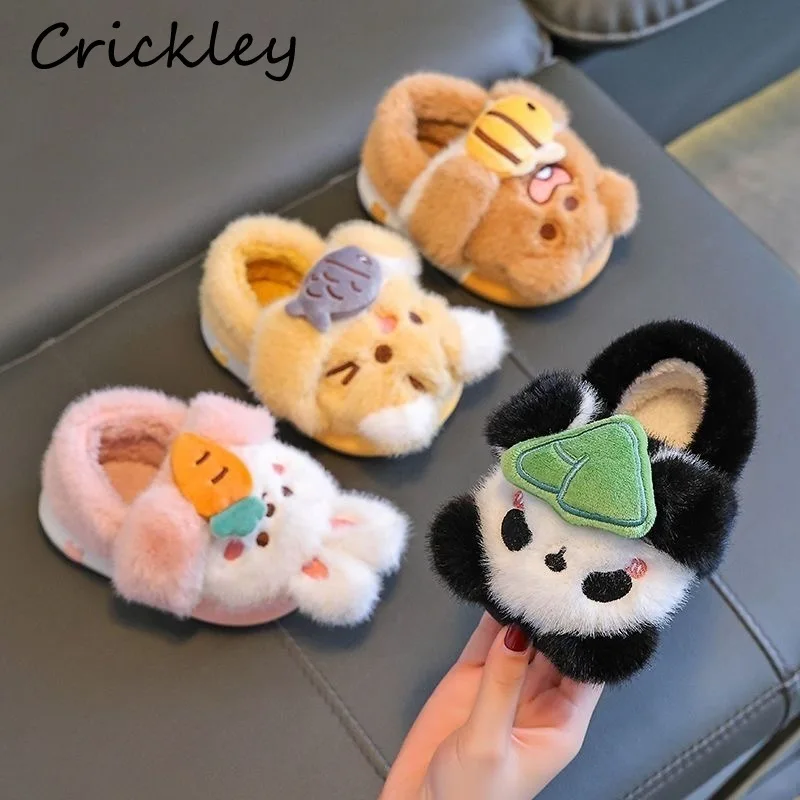 

Winter Cartoon Boys Girls Slippers 3D Panda Rabbit Bear Children Home Shoes Plush Warm Thick Soft Bottom Kids Slippers