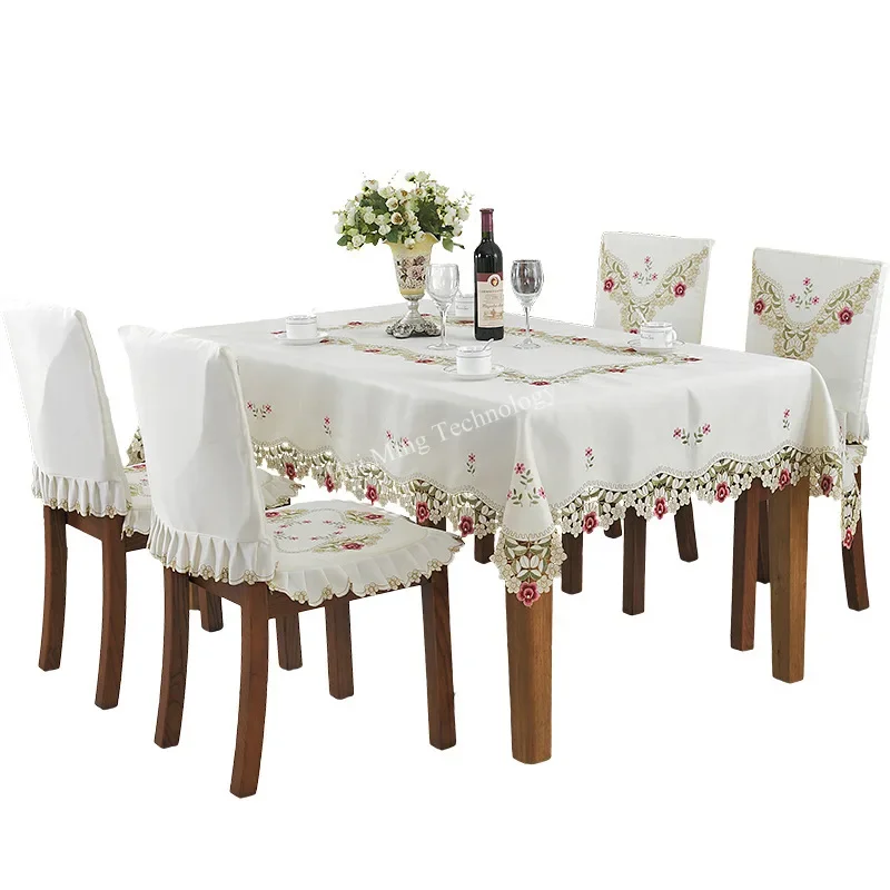 Table Cloth Luxury Embroidered Round Tablecloth For Table Juppe Dining Table Cover Fresh Flower Rose Chair Cover Home Decoration