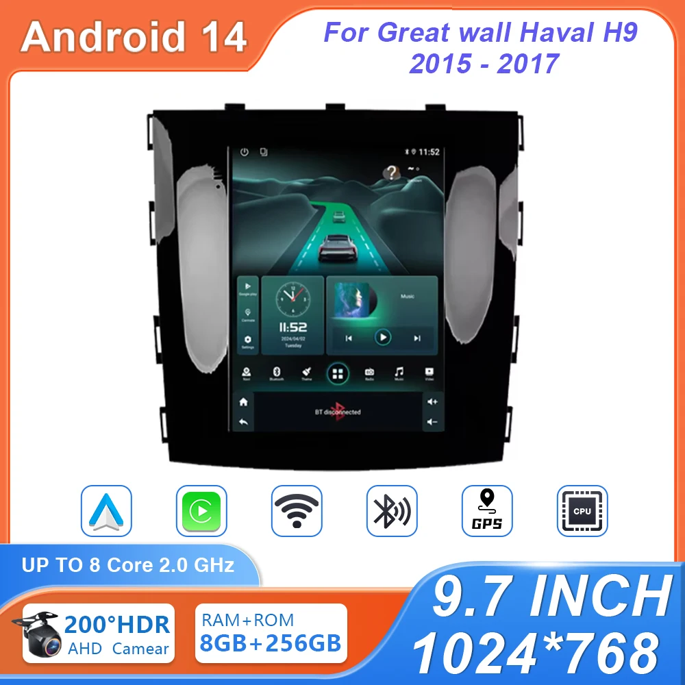 

9,7-дюймовый Android для Great wall Haval H9 2015-2017, автомобильный радиоприемник, автомультимедийный плеер, вертикальный GPS Carplay DSP WIFI 4G без 2din