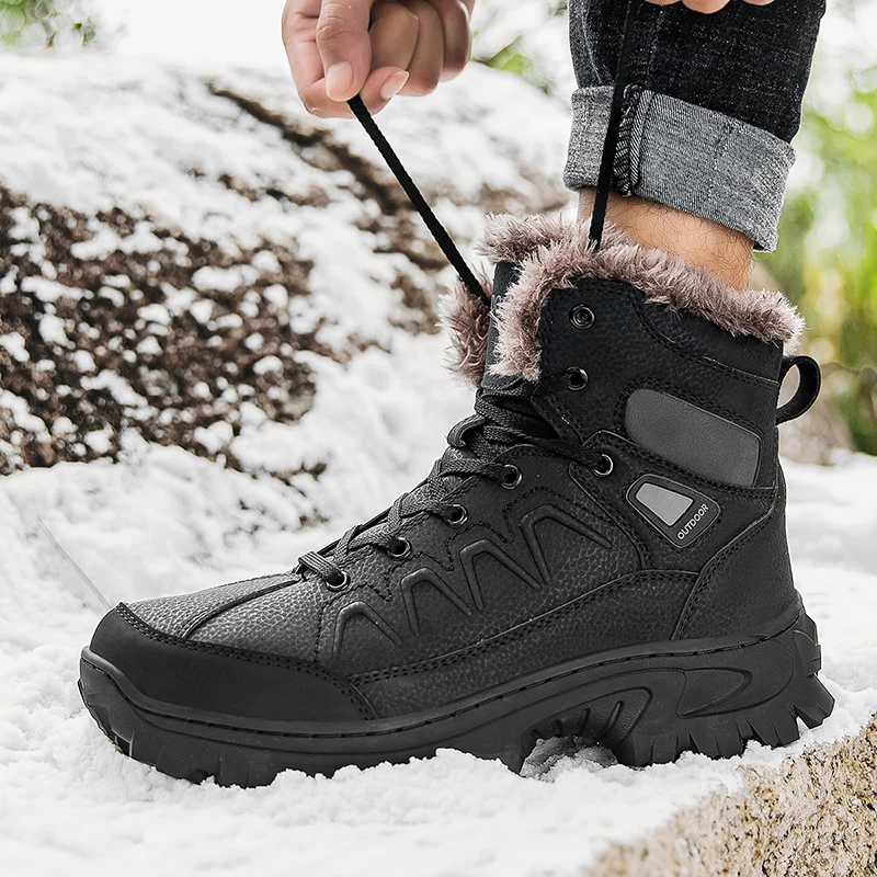 Botas altas para senderismo al aire libre para hombre, zapatos cálidos de algodón de terciopelo, antideslizantes, cómodas, informales, Joker, para caminar, invierno