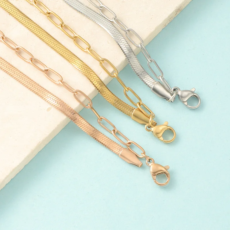 

5PCS Jewelry Accessory Hip Hop Necklace Set Non Fading Titanium Steel Double Layer Blade Chain Flat Snake Chain