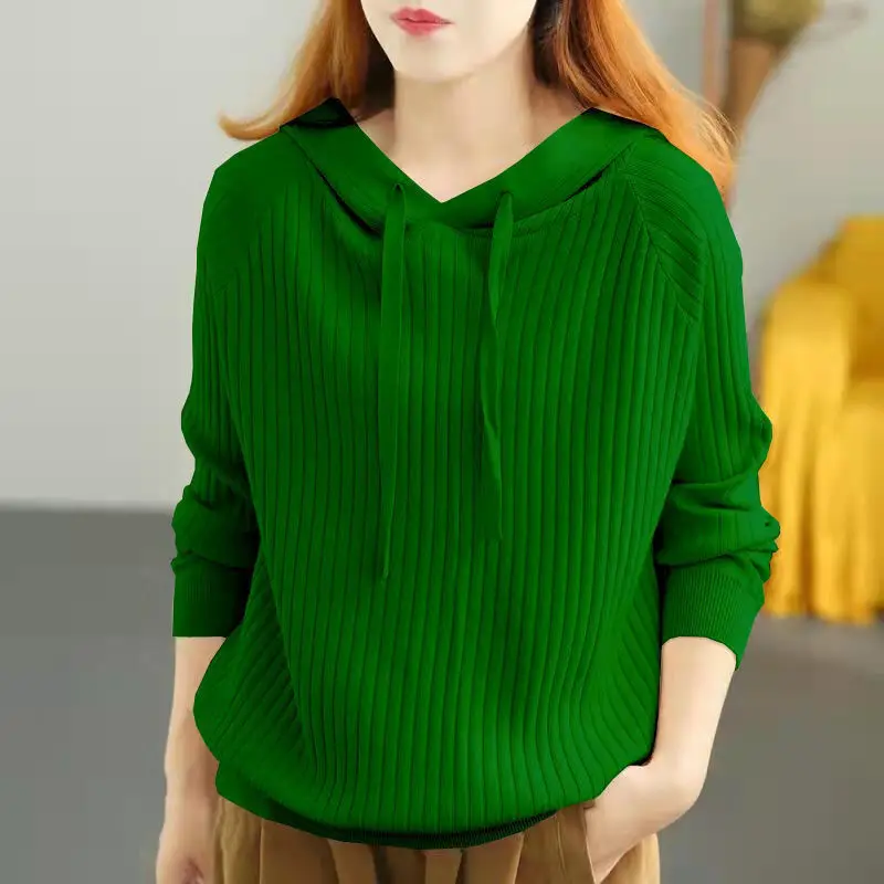 Fashion Solid Color Spliced Lace Up Hooded Sweater Women's Clothing 2022 Autumn New Casual Pullovers Loose All-match Tops
