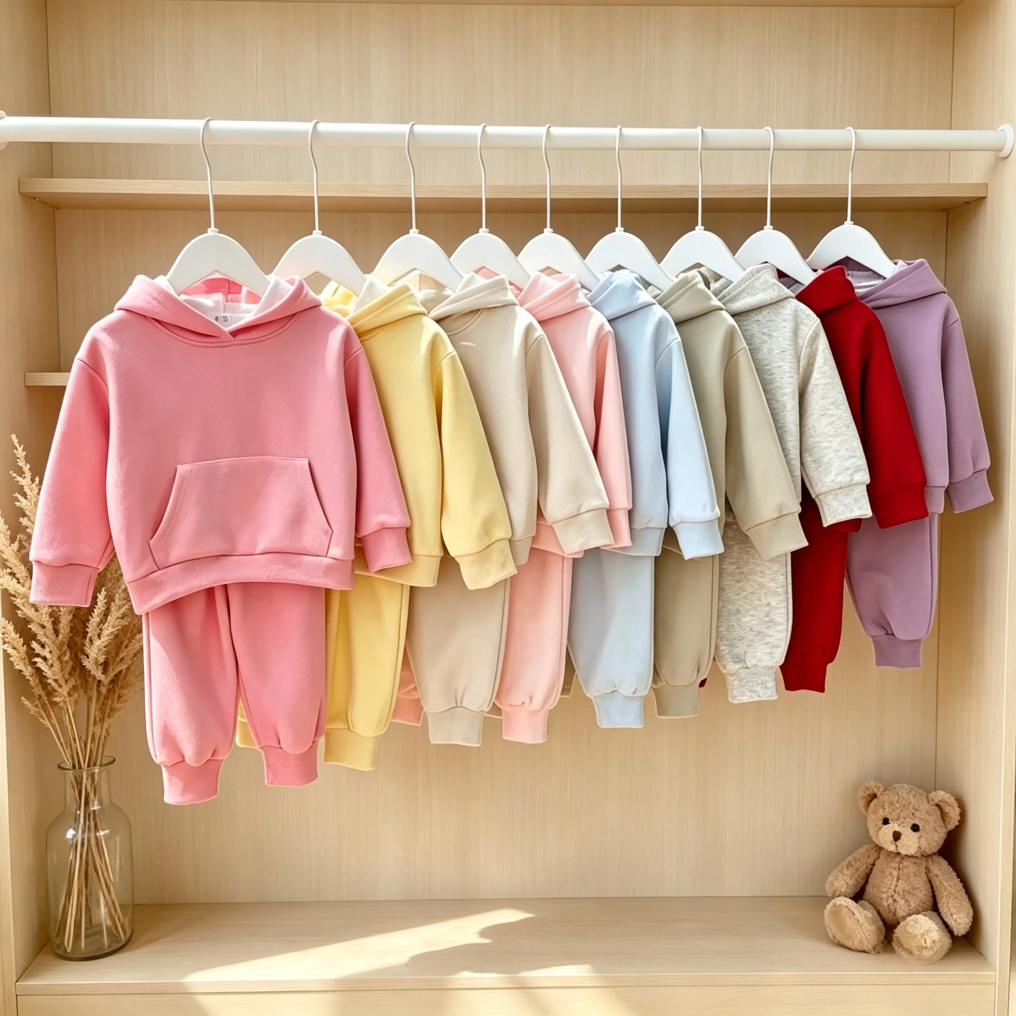 Autumn Tracksuit Kids Hoodie Sweatpants Set Solid Color Pullover Kangaroo Pocket School Boys Girls Casual Spring Daily Outfit