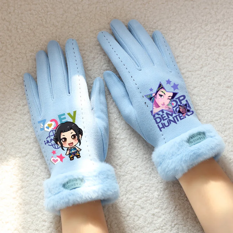 KPop Demon Hunters Gloves Cute Cartoon Winter Outdoor Activities Warm Cold Resistant Plush Full Finger Mittens Children's Gift - Image 2
