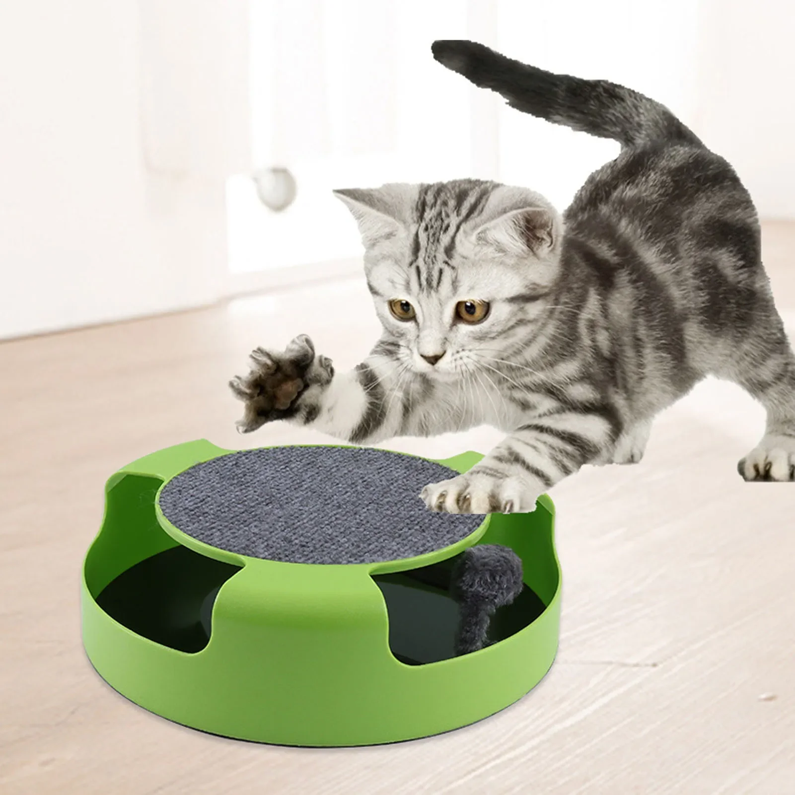 Catch giratório do gato e brinquedo do movimento do rato, Puzzle divertido interativo, Chase Toys com almofada de arranhar para gatos e gatinhos