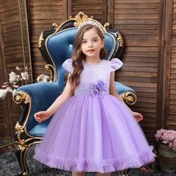 Vestito da principessa con paillettes in rete per bambini viola la festa di compleanno indossa una ragazza dolce da 2 a 10 anni