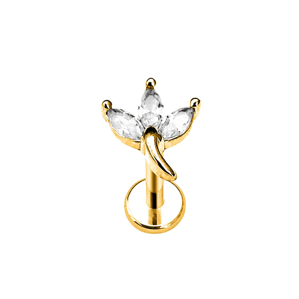 Flower Leaf Branch Petals Internal Thread Labret Piercing CZ Daith Conch Tragus Earring Lip Monroe Medusa Jewelry 16G