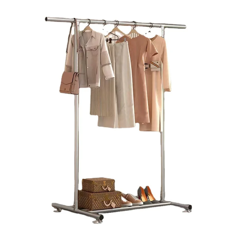 Stainless Steel Drying Rack Landing, Floor-Type Household Telescopic Clothes Rod