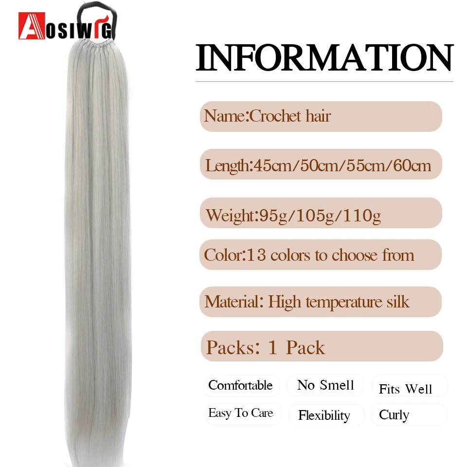 24inch Synthetic Long Straight Black Ponytail hair extensions Elastic Band Wrap Around ponytail extensions Hair Piece for women