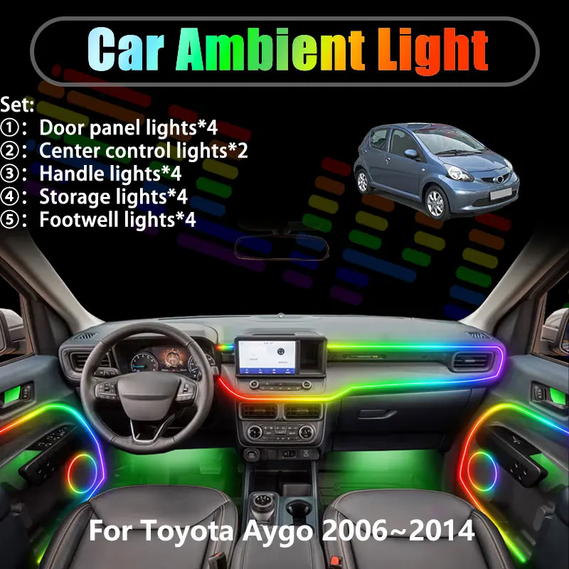 

For Toyota Aygo 2006~2014 MK1 AB10 AB20 2/18 in 1 Car ambient lighting Led trunk interior led lights USB RGB Ensemble Streamer