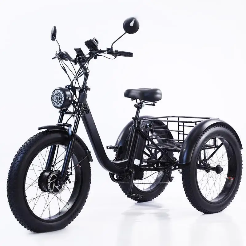 

24-Inch fat tire pedal power electric tricycle, snow lithium battery tricycle