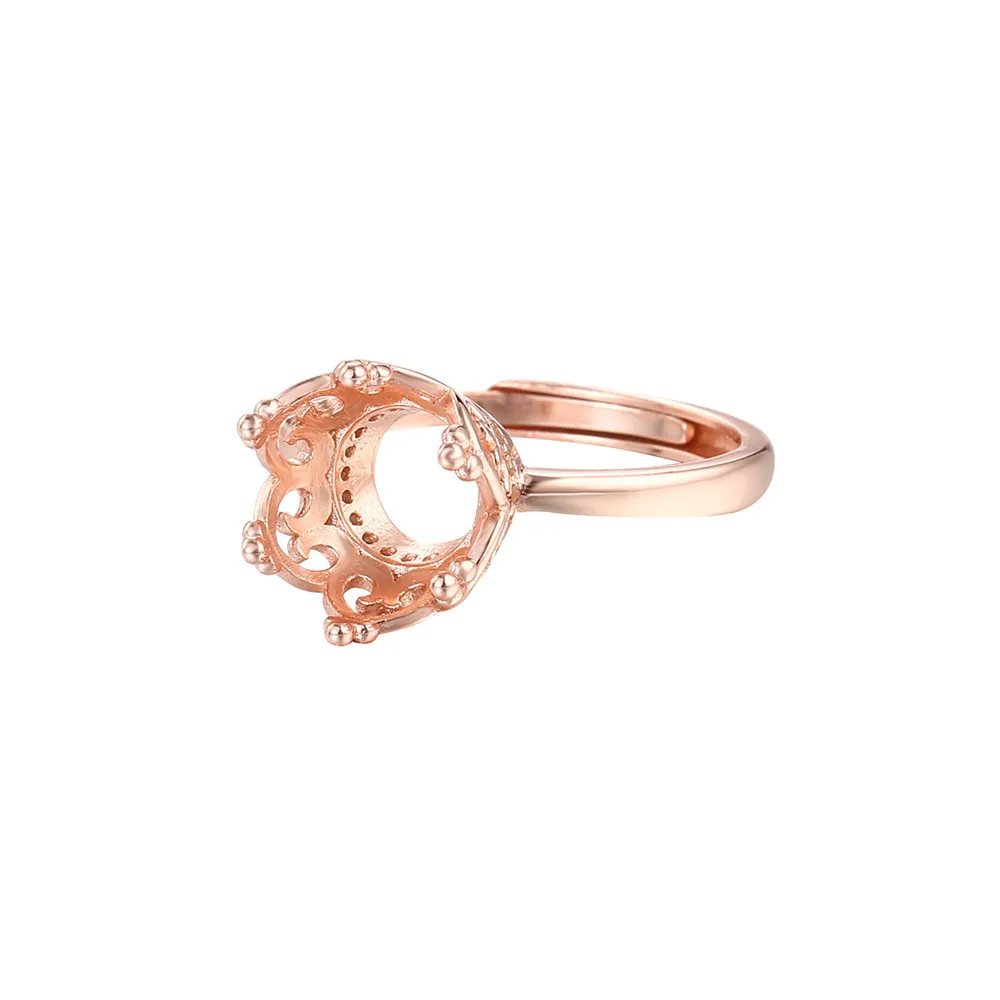 

Gold Plated 925 Silver Crown Shape Adjustable Ring Blank for 9mm-10mm Round Beads or Pearls