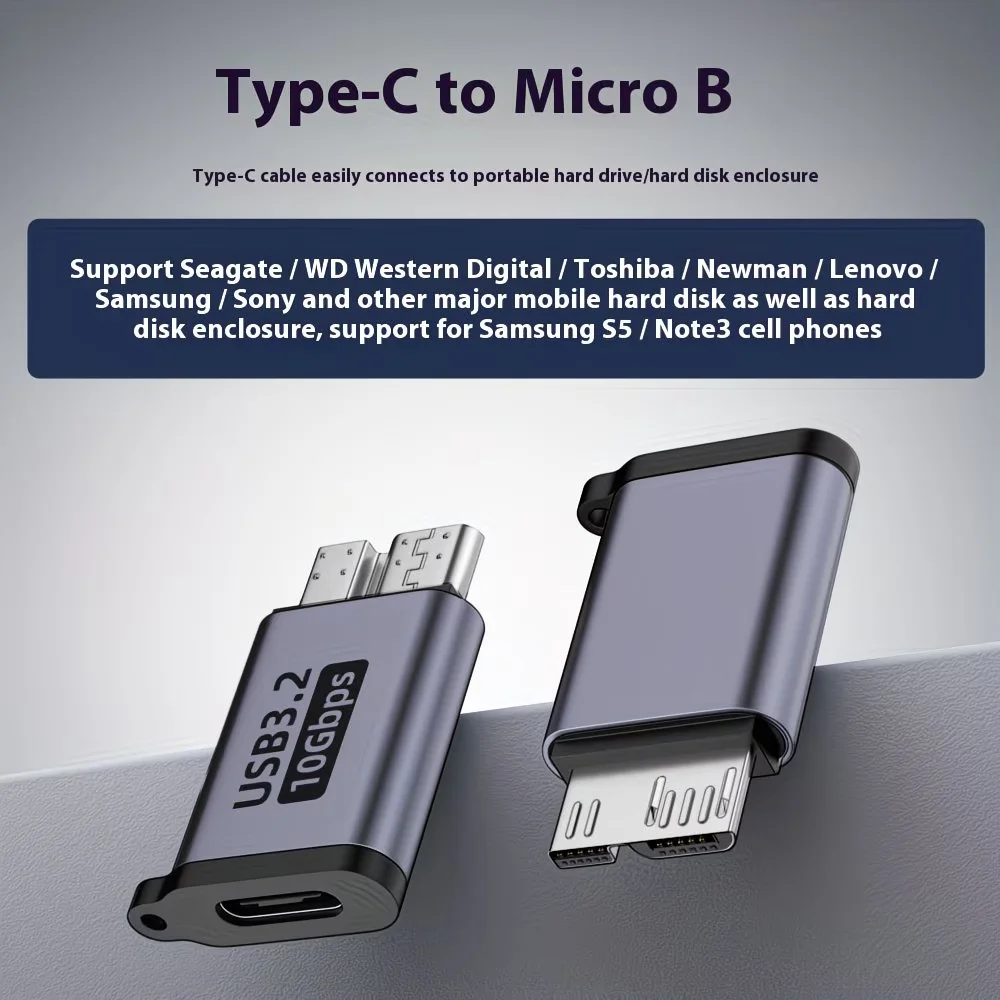 Adaptador USB C 3.0 Micro B Macho para Tipo C Fêmea, Conector Tipo-C para Micro B para Laptop, Disco Rígido Externo, Caixa de Disco, Samsung S5