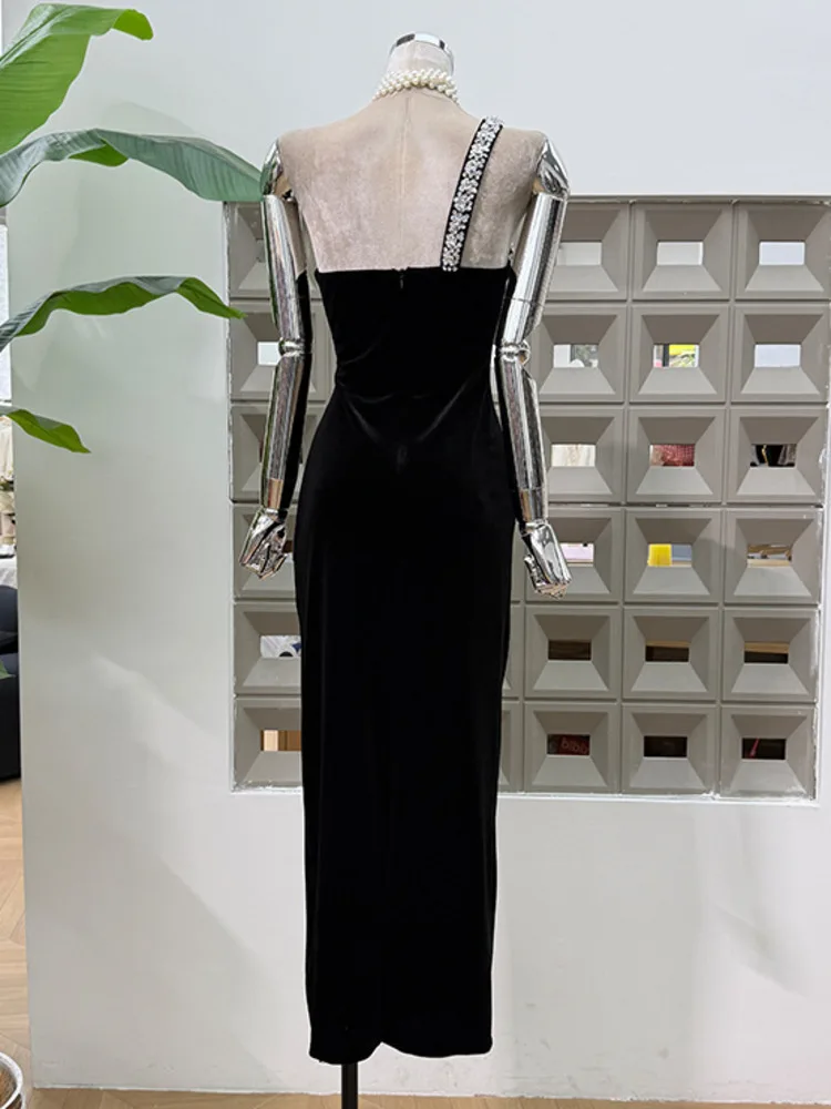 DFDG Women’s One Shoulder Strapless Velvet Dress Sexy Elegant Slimming Bodycon Evening 2025 Spring Summer Holiday Party dress