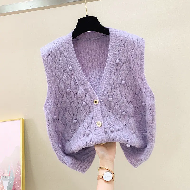 Knitted Vest Cardigan Women's Spring and Autumn New Korean Style Western-style Sweater Vest Shoulder Loose Sleeveless Vest