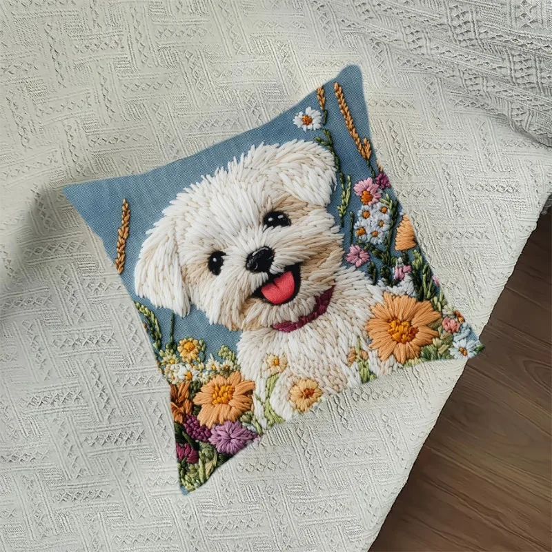 Floral Maltese Puppy Cushion Covers Chair Living Room Pillowcase Cozy Zipper Sofa Pillow Covers Bedroom Indoor Home Decor