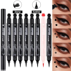 1pcs Black Eyeliner Pen Waterproof Not Blooming Long-lasting Eye Pencil Double Head Moon Star Heart Flower Liquid Eyeliner Pen