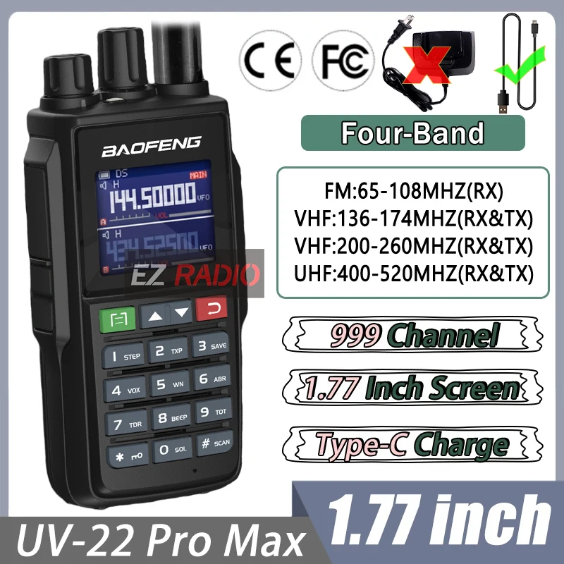 BAOFENG UV-22 Pro Max Handheld Walkie Talkie Long Range Two Way Radio Copy Frequency Programming USB-C Charging Ham Radio UV-22L