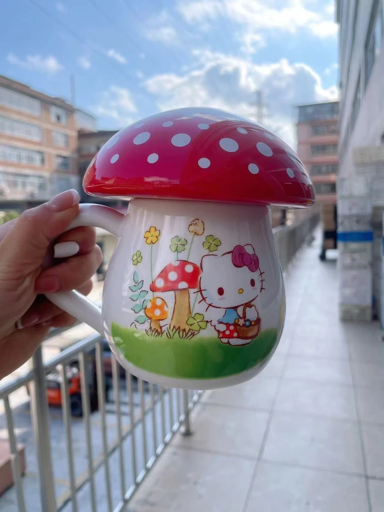 Sanrio Hello Kitty Champignonwaterbeker Porseleinen Mok Met Deksel Champignonkop Milde Koffie Verjaardagscadeau Voor Studentenkeuken Decor