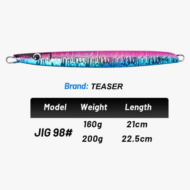 TEASER J97 Artificial Bait with Hooks UV Glow Hard Metal Slow Sinking Bass Lure Slow Pitch Needle Jigging Sea Fishing 160g 200g