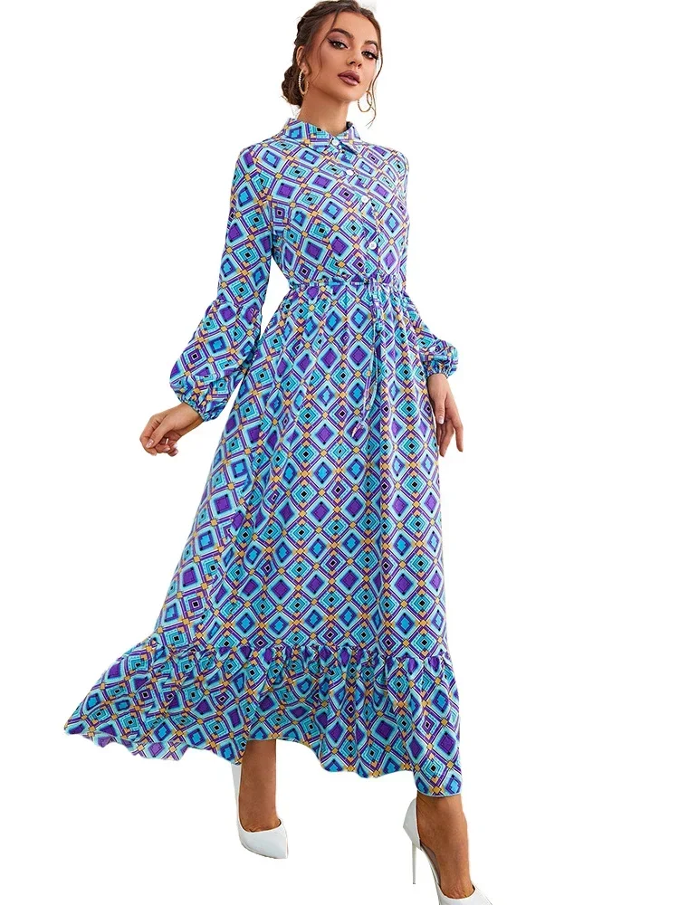 Eid Party Dress for Women Muslim Abaya India Abayas Dubai Print Casual Shirt Dresses Kaftan Robe Longue Vestidos Largos 2024