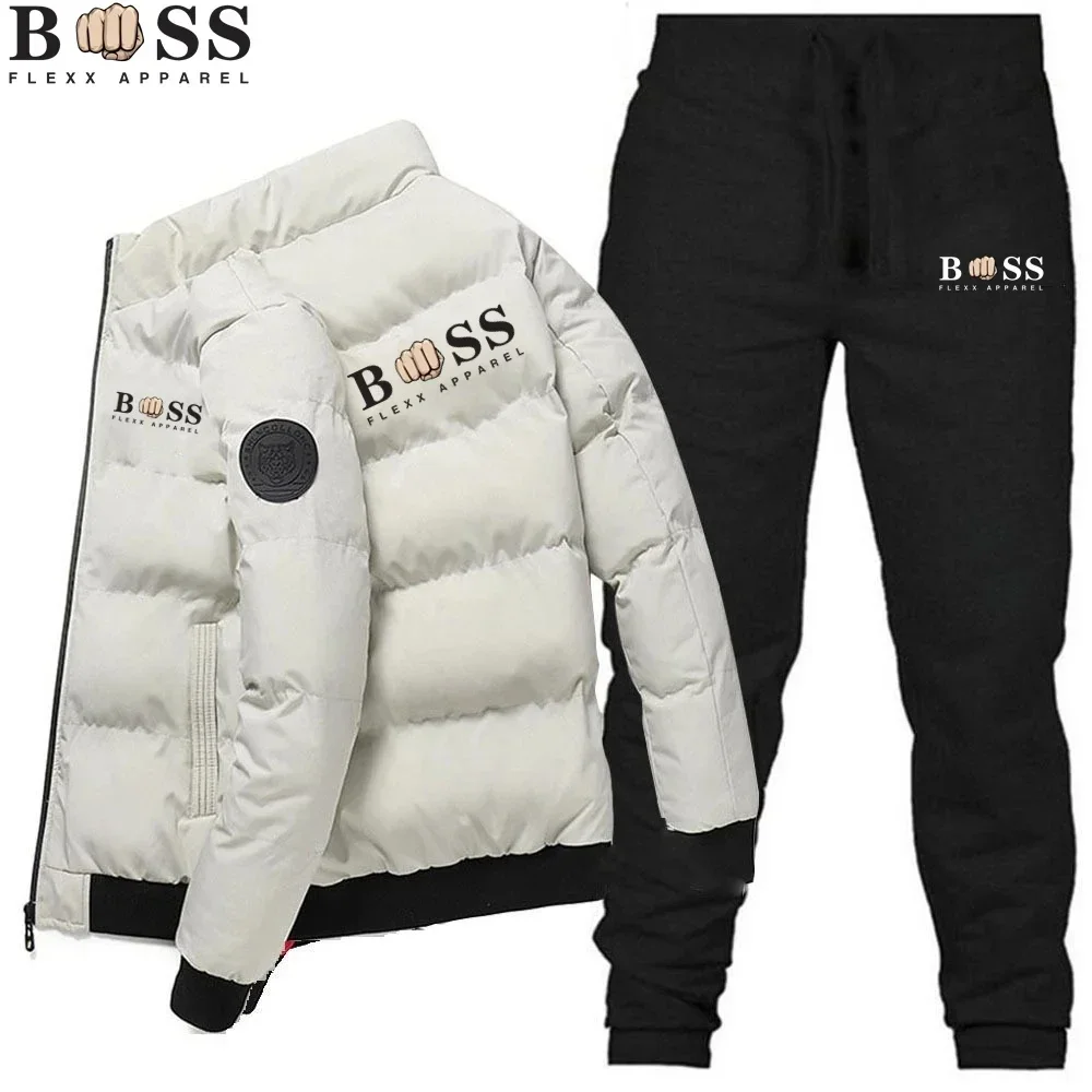 2024 Fashion Winter Korean BSS FLEXX APPAREL Men\'s Fashion Warm New Windproof High Quality Polyester Zipper Jacket and Pants 2-p