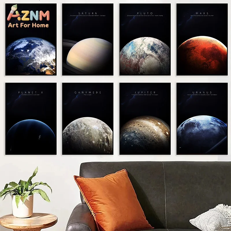 AZNM Cosmic Planet Canvas Wall Art Earth Mars Jupiter Saturn Pluto Deep Space Galaxy Astronomy Science Room Unframed Canvas Post
