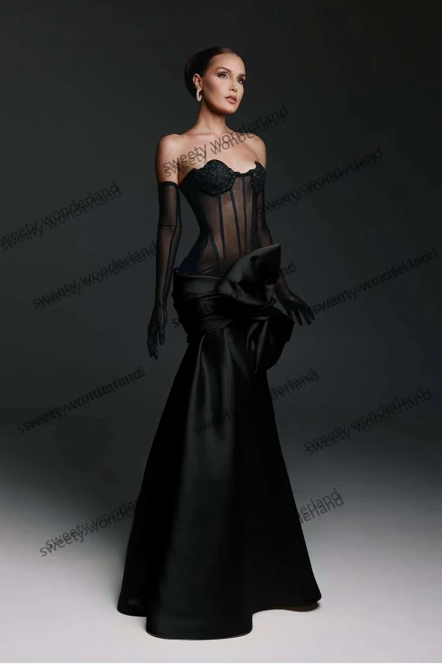 See Thru Mermaid Evening Dresses Bustier Corset vestidos de noche Exquisite Prom Dress with Bow Wedding Party Gown Customized image 6