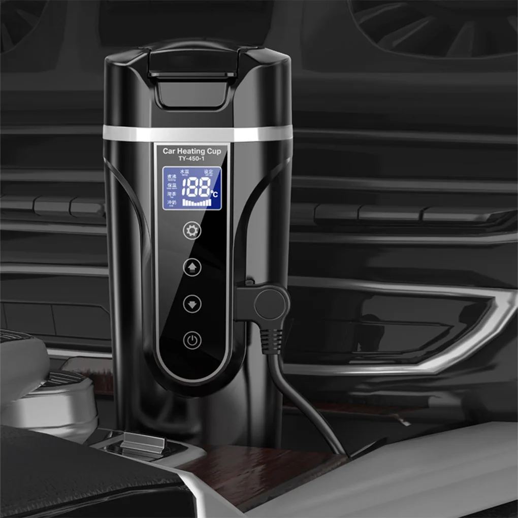 

12V Car Heating Cup Screen Electric Kettle Stainless Steel Water Warmer Bottle Travel Adjustable Insulated Cups