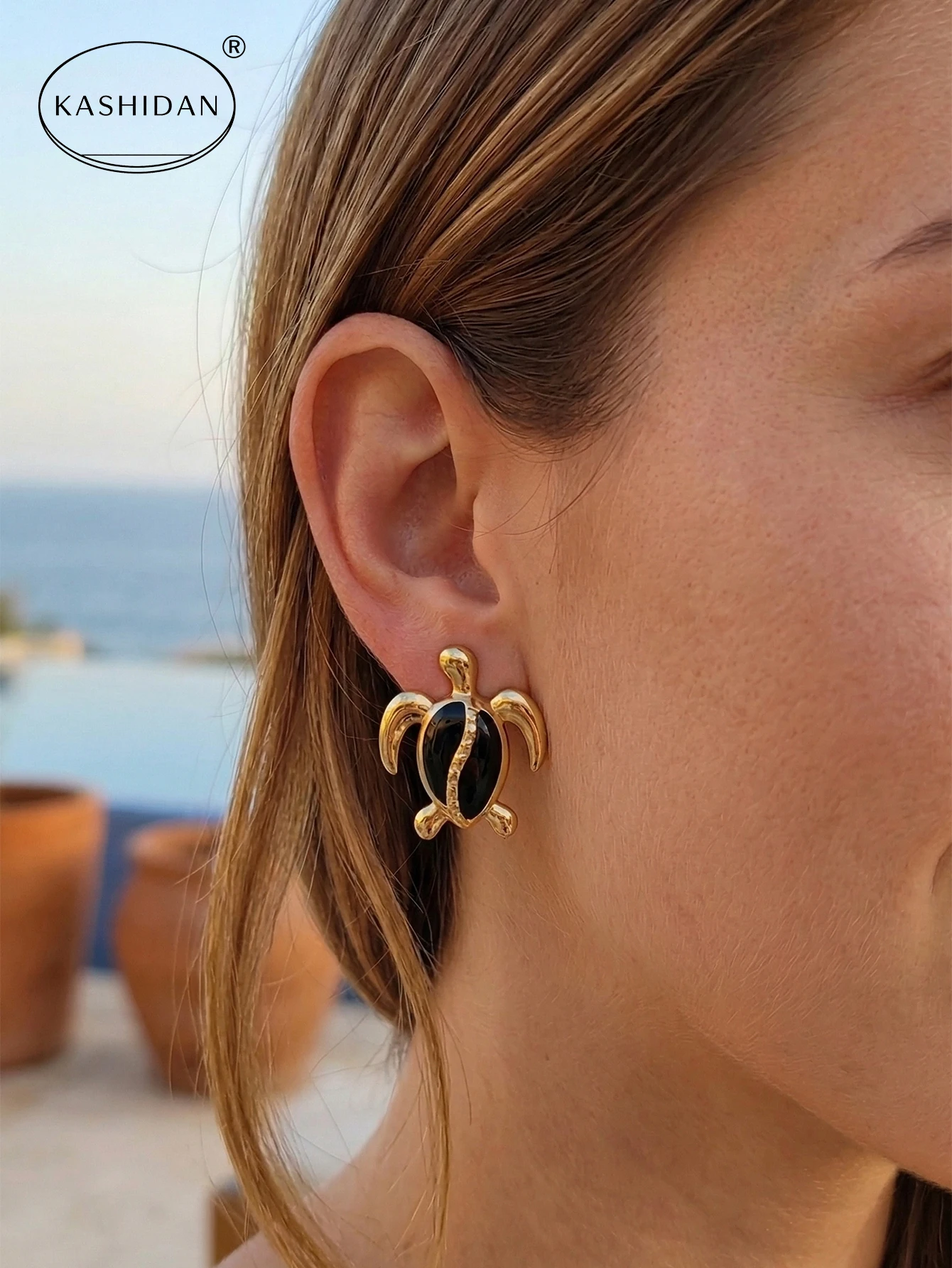 French Vintage Gold Color Metal Earrings Set Trendy Enamel Cute Bee Turtle Ladybug Studs Assorted