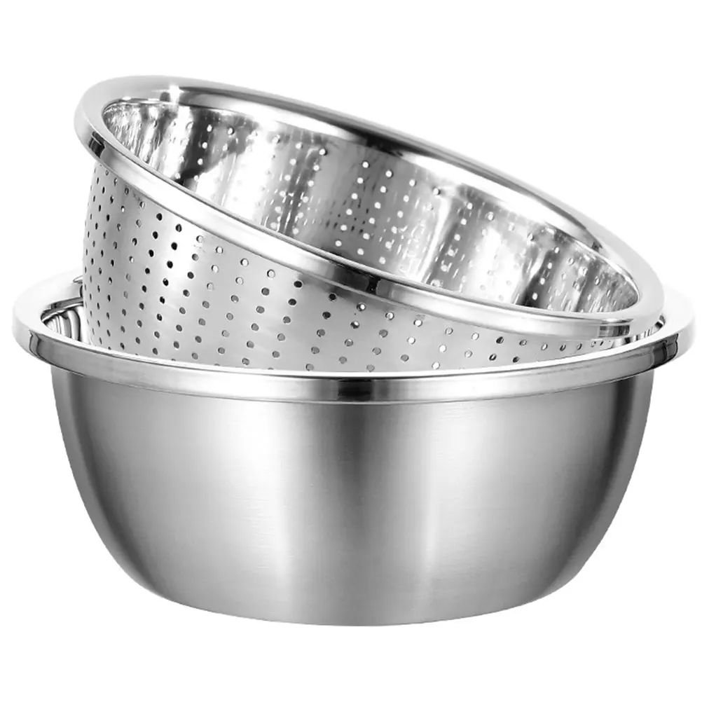 

Stainless Steel Multi function Strainer Bowl Vegetable Fruit Mixer Kitchen Supply Great Tool for Washing Grains