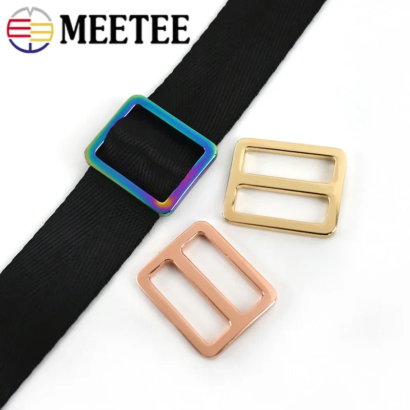 20Pcs Meetee 16-50mm Metal Buckles Slider Tri-Gilde Adjuster Bags Strap Webbing Ring Clasp DIY Clothes Leather Craft Accessories