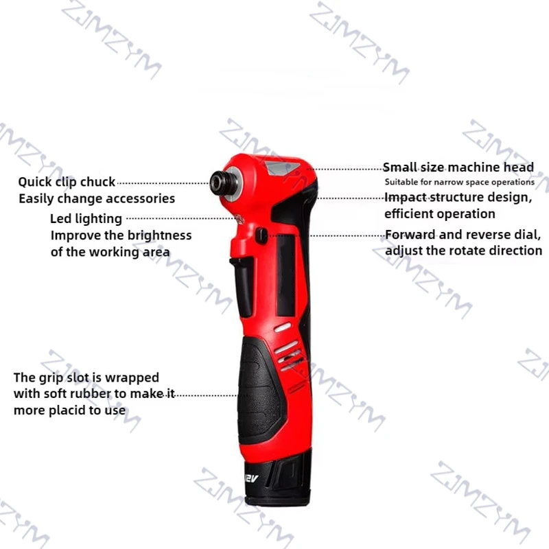 12V Cordless Electric Ratchet Wrench 90° Right Angle Wrench 6.35mm Repair Screwdriver Electric Drill Power Tool 5712