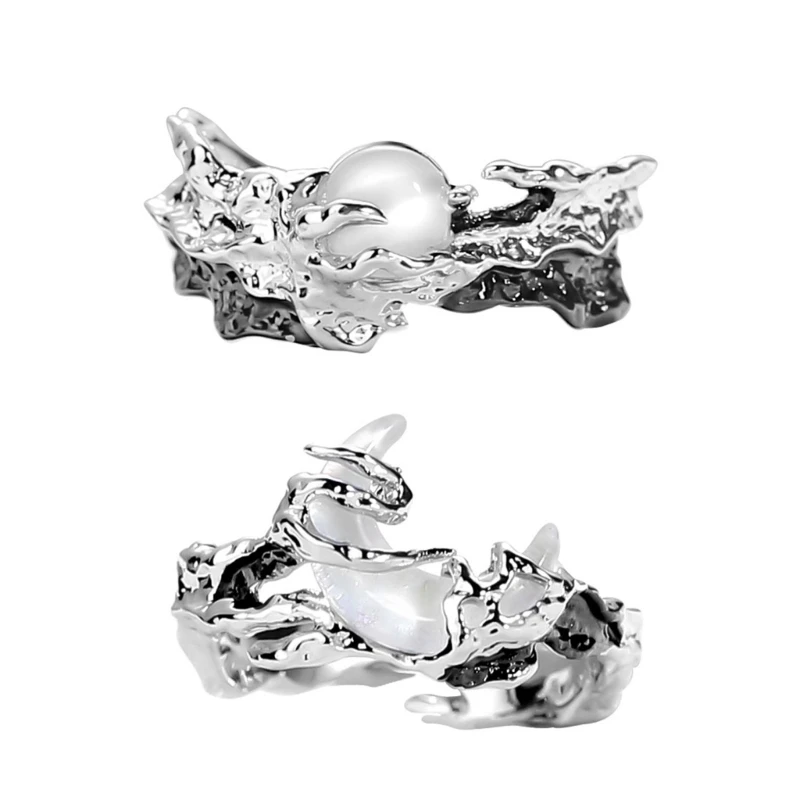 Love Inspired Adjustable Sturdy Alloy Rings for Couples Featuring Sun and Moon Designs Accessory for Special Occasions