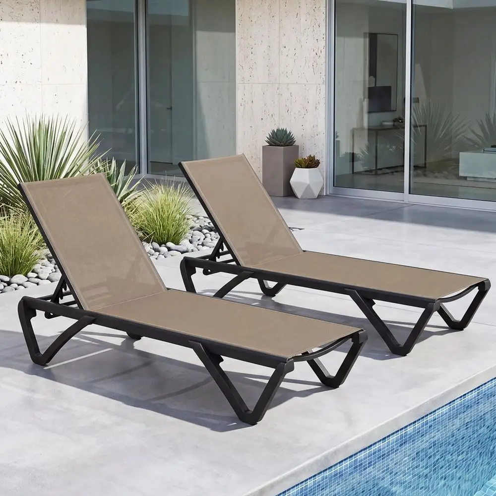 

Pool Lounge Chairs Set of 2, Aluminum Adjustable Outdoor Chaise Lounge with Wheels, All Weather Poolside Chairs for Deck Lawn P