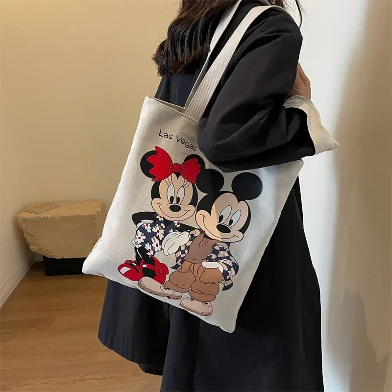 

Disney Mickey Mouse Canvas Shoulder Bag 2024 Women's minnie New Tote Bag Large Capacity handbag Diaper Bag