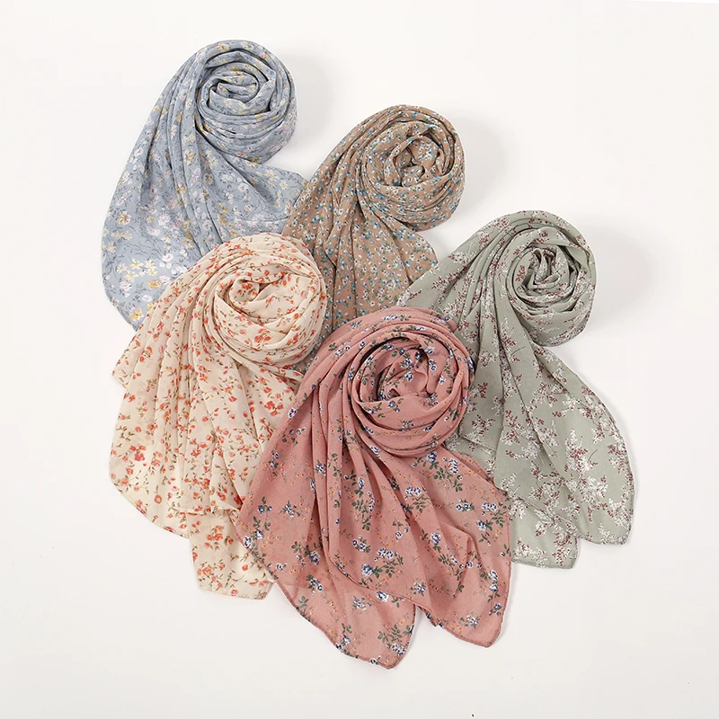 Maldives Wholesale Women Floral Chiffon Scarf Lady Print Soft Voile Printed Shawls and Wraps Female Foulard Muslim Woman Hijabs