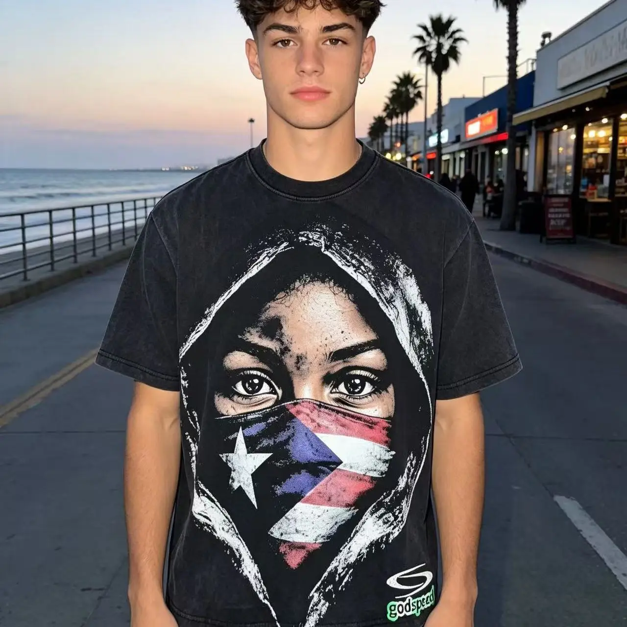 Godspeed American Retro Masked Women's INS High Street Washed Loose Pure Cotton Short Sleeve T-Shirt Youth Trend Street Style