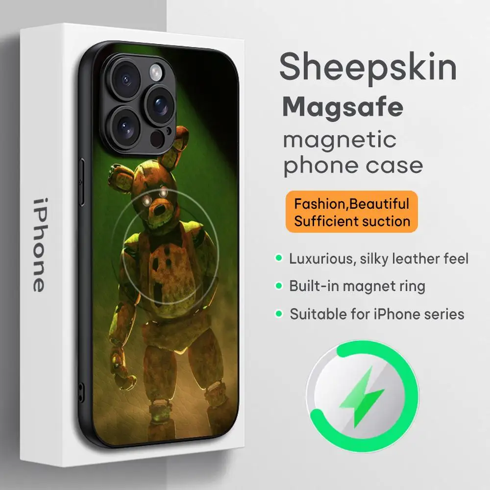 Casing ponsel horor Fnaf a-anima-tronices untuk iPhone 16 15 14 13 12 11 Plus Pro Max kulit domba Magsafe mewah kelas atas