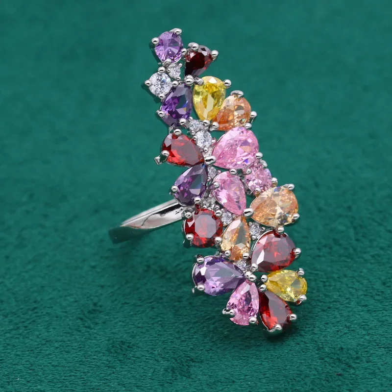 New Multicolour Zircon Silver Color Jewelry Set For Women 5 Colors Available Earrings Necklace Pendant Ring Birthday Gift 3PCS