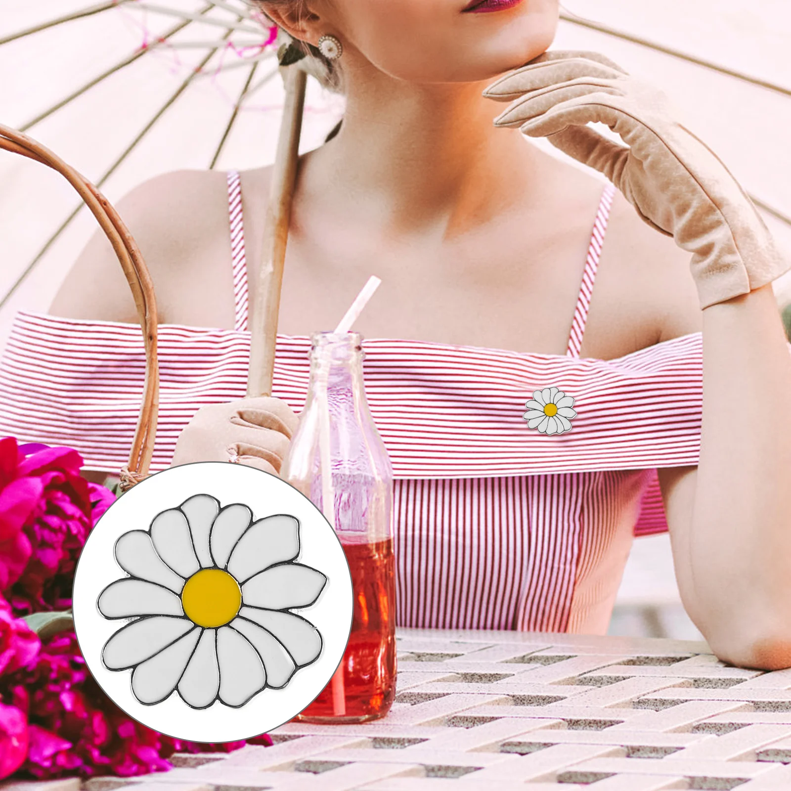 Butterfly Clutch Pin Plant Pattern Round Badges Daisy Brooch Cartoon Enamel Lapel