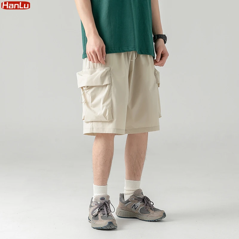 2024 Summer New Japanese Style Large Size Thin Shorts Men Loose Knee Cargo Shorts Hip Hop Streetwear Męskie krótkie spodnie