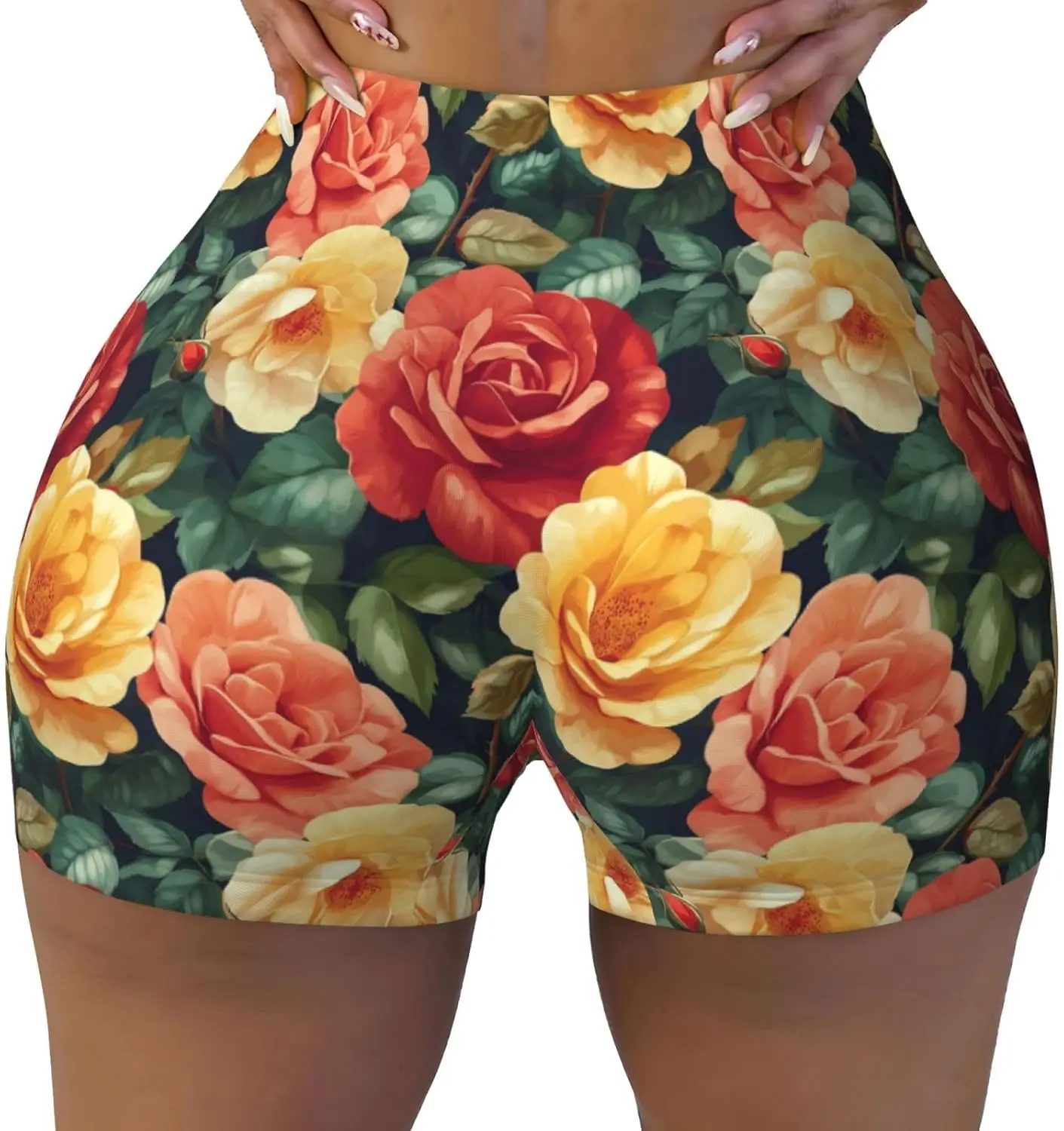 Valentine Roses Women Workout Shorts High Waisted Booty Stretch Yoga Running Athletic Fitness Shorts