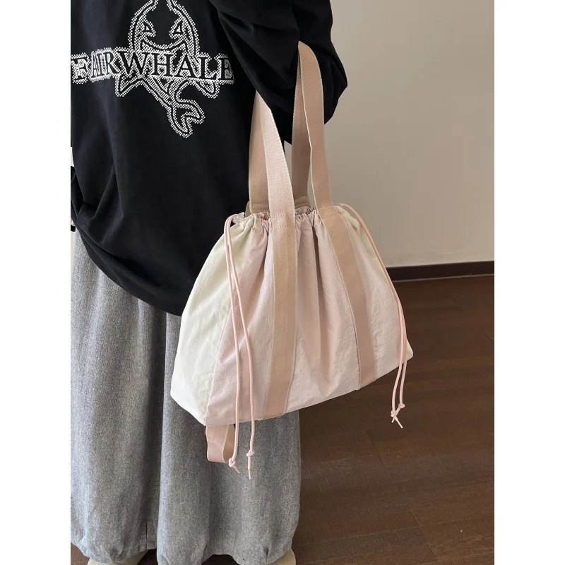 Multifunctional color-blocked women's backpack with large capacity, drawstring tote bag, lightweight casual commuter backpack, m