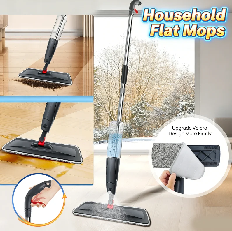 Serpillère pulvérisatrice Home Flash Speed Mop, microfibre avec tampons remplaçables, serpillère plate pour nettoyage des sols humides et secs avec réservoir de 700 ml