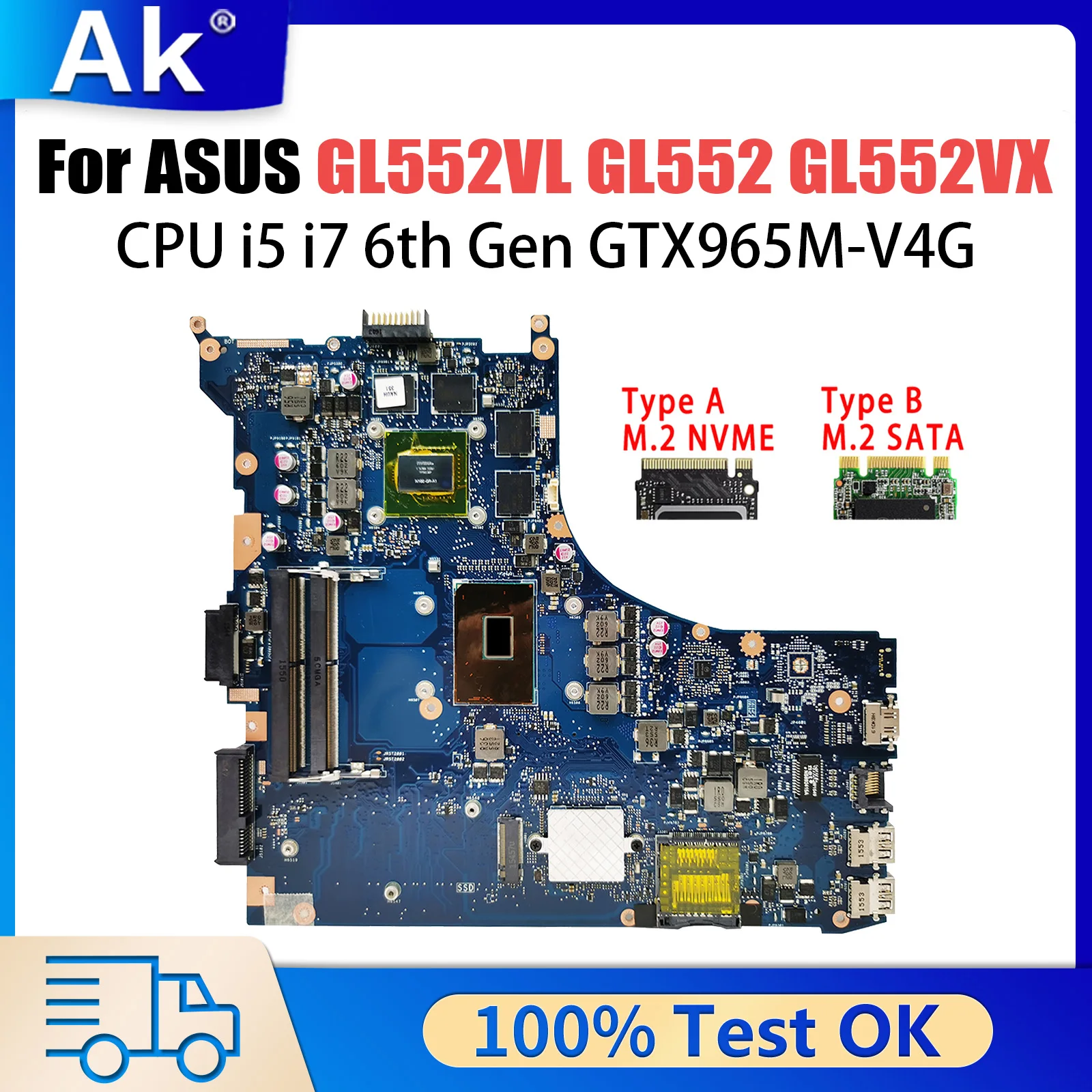 GL552VL Laptop Motherboard For ASUS ROG GL552 GL552VX GL552V ZX50V Mainboard i5-6300HQ i7-6700HQ GTX965M