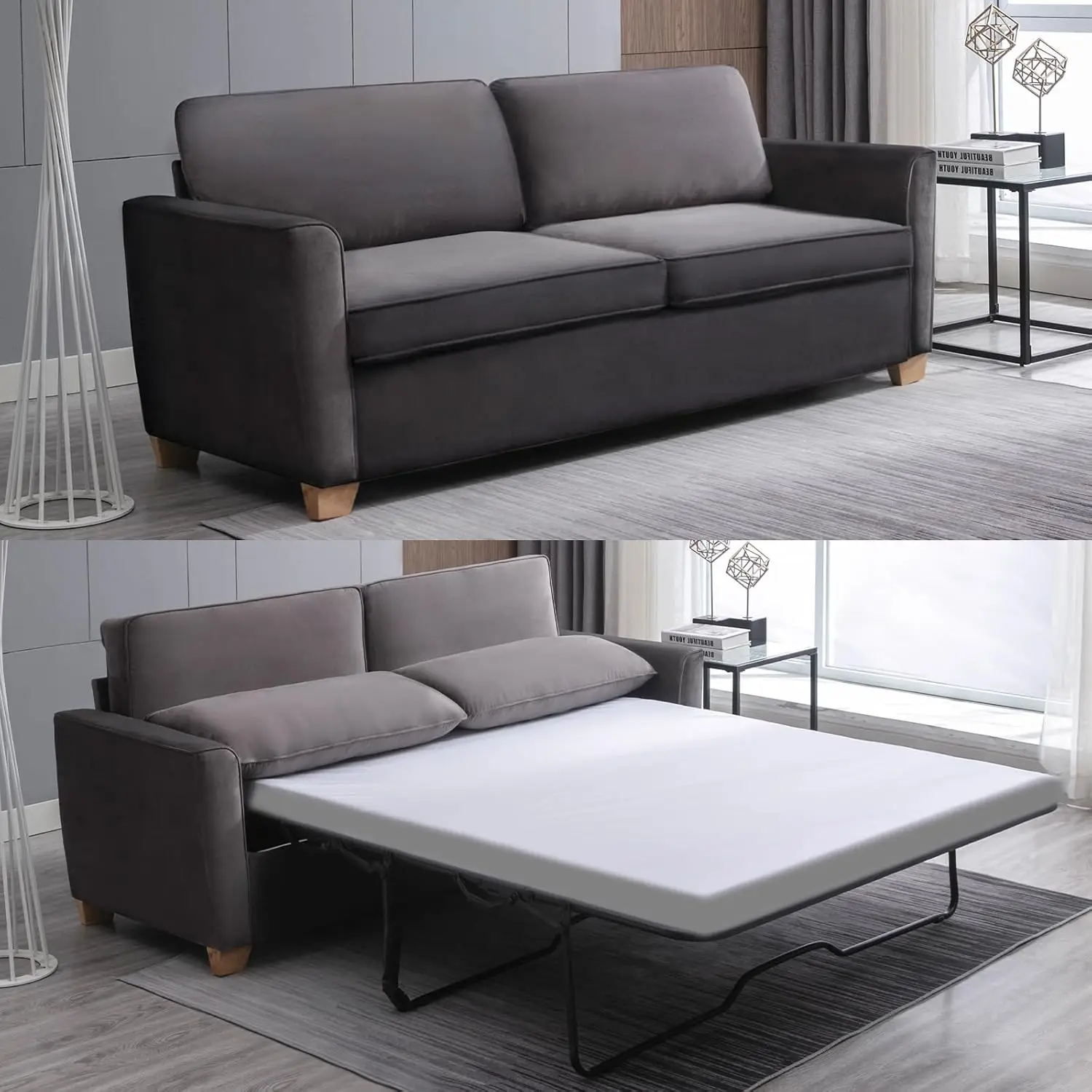 

Диван-кровать трансформер 71 дюйм, велюровый, 2-в-1, с матрасом и подушками, для небольших помещений, серый, на заказ