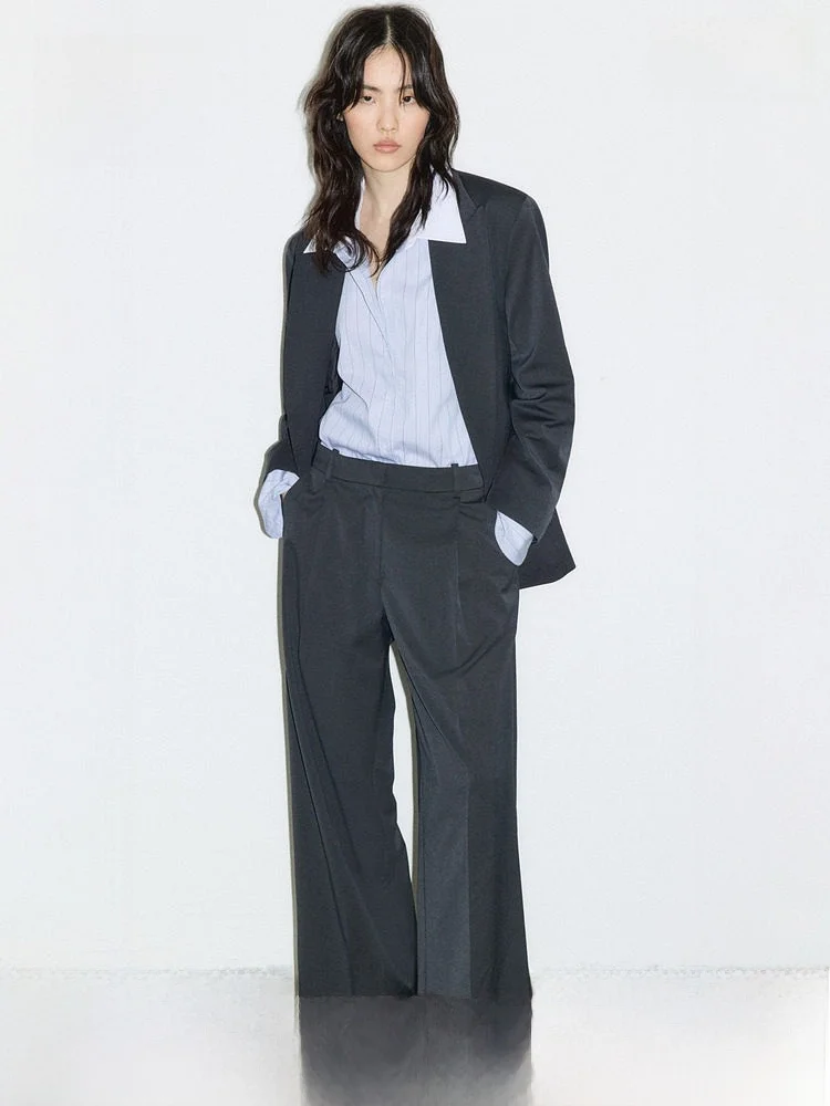 

Женские брюки H&M: весенняя коллекция, повседневные, из смесовой ткани (полиэстер, вискоза, шерсть, спандекс), комфортные, прямого кроя