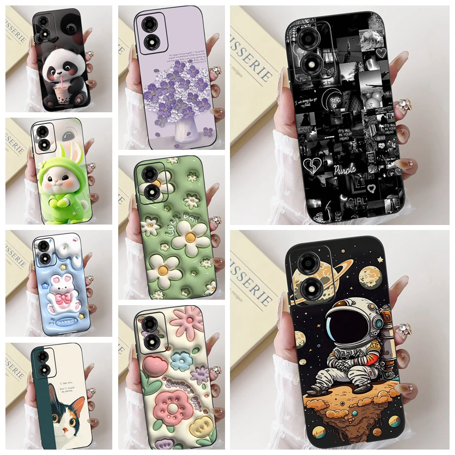 

For Motorola Moto E13 4G Phone Case Moto E14 5G Back Cover Soft Matte Silicone Slim Fundas Lovely Panda Rabbit Flower Cartoon